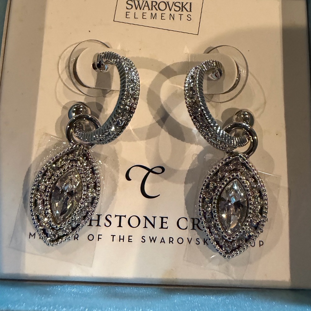 Touchstone Crystal Elegant Silver Tear Drop Pave Earrings - Picture 1 of 3